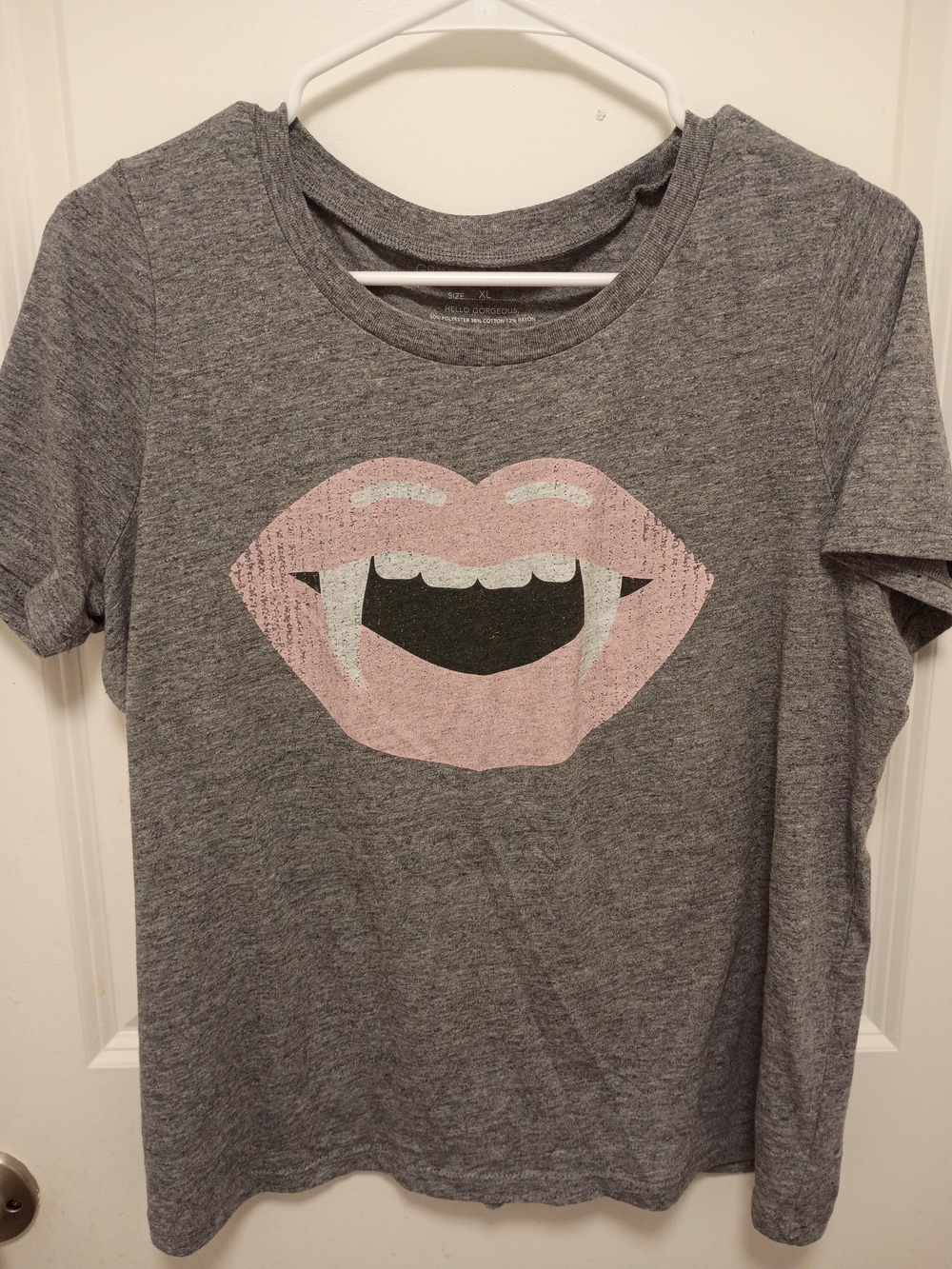 Grayson Threads Gray Tee with Pink Vampire Lips Graphic